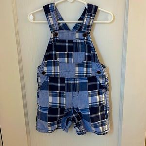 Plaid Patchwork Shortalls Overalls Gymboree 18-24 Boy